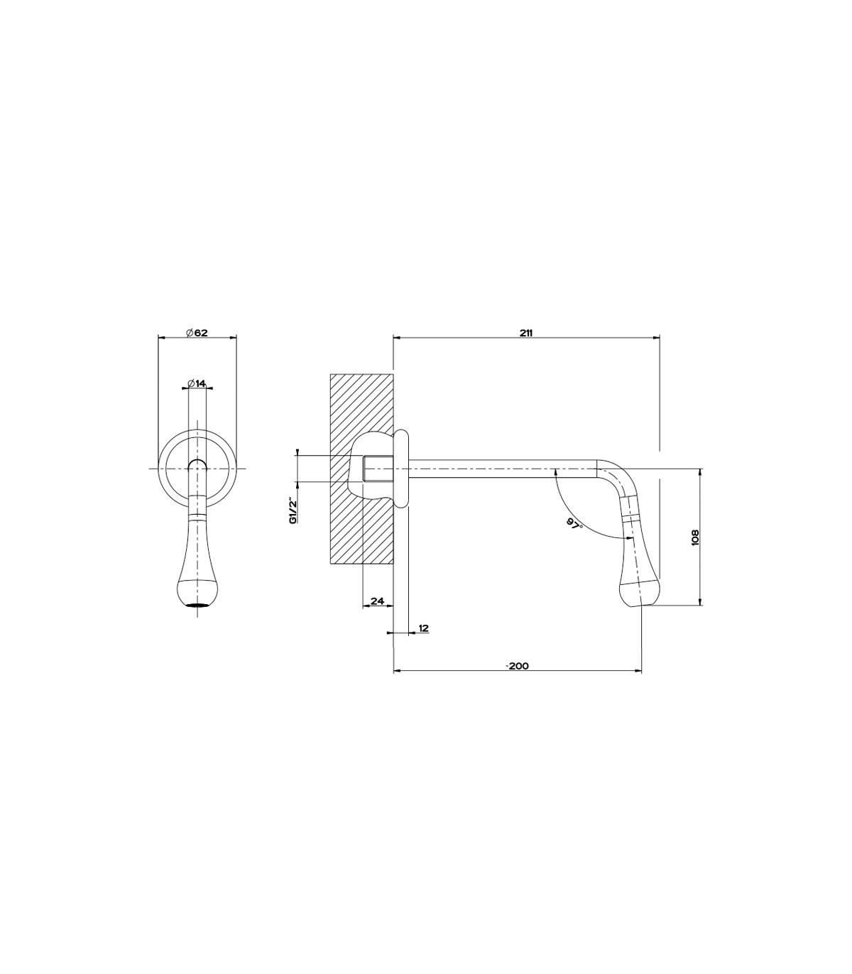 Bec mural GESSI 20 cm pour lavabo série Goccia chrome art 33715