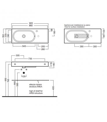 Lavabo suspendeux 70x35 cm sans trous collection Area