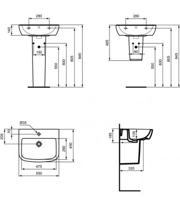 Ceramica dolomite lavabo a parete, serie gemma 2, J521101 art.J