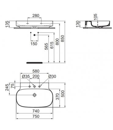 Lavabo a parete Ideal Standard Linda-X tre fori