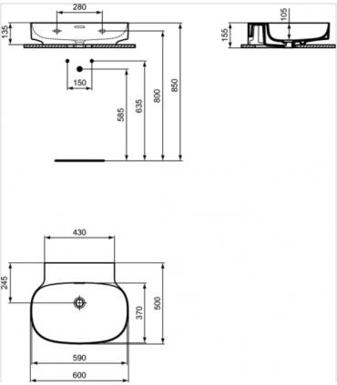 Lavabo à poser ou suspendu Ideal Standard Linda-X sans trou