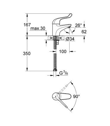 Grohe Mitigeur monotrou pour lavabo collection euroeco 32789 chrome.