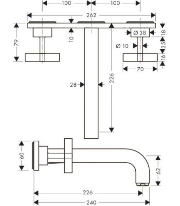 Traditional tap wall hung unique plate for washbasin Hansgrohe axor