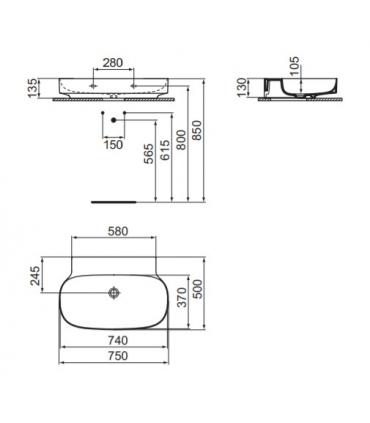 Ideal Standard Linda-X wall-mounted washbasin without hole