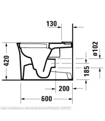 Duravit monobloc floor-standing toilet, White Tulip 219709 series, with WonderGliss treatment