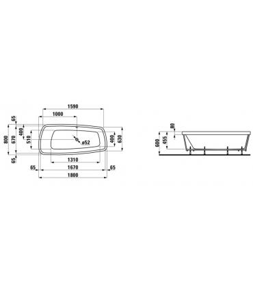 Asymmetrical built-in bathtub 2438 Laufen Palomba