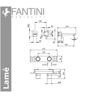 Partie externe mitigeur lavabo mural Fantini Lame'