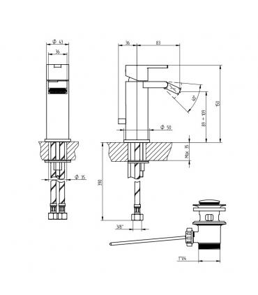 Bidet mixer single hole with drain Bellosta M-DUE