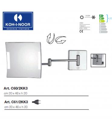 Koh-i-noor miroir grossissant X3 Quadrolo Led  C60/2 chrome' 20x20cm