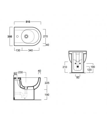 Single hole bidet back to wall floor standing, Simas E-Line