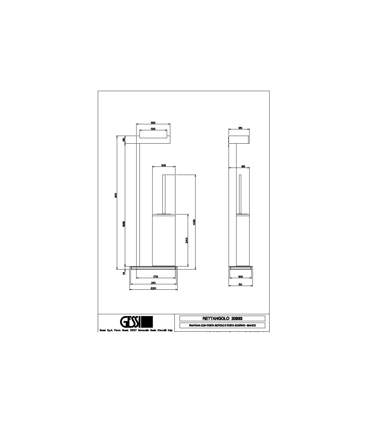 Gessi 20933#031 RETTANGOLO ACCESSORI piantana da terra con porta rotolo e  porta scopino bianco, finitura cromo