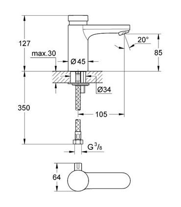 Rubinetto temporizzato per lavabo monoforo Grohe art.36317000