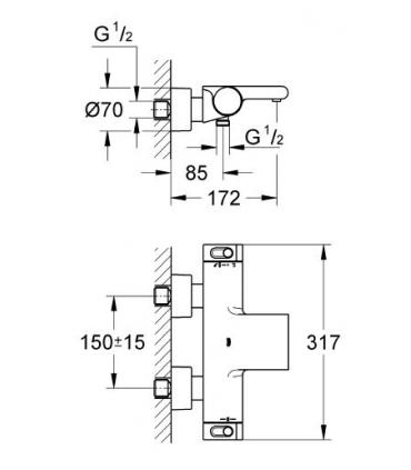 Thermostatic mixer shower-bathtub mixer Grohe Grohtherm 2000