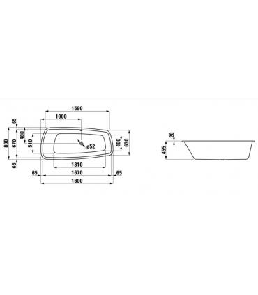 Vasca da bagno da incasso asimmetrica 2428 Laufen Palomba