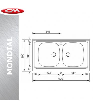 Lavello acciaio inox con 2 vasche, CM serie Mondial art.031032XCMSX monoforo