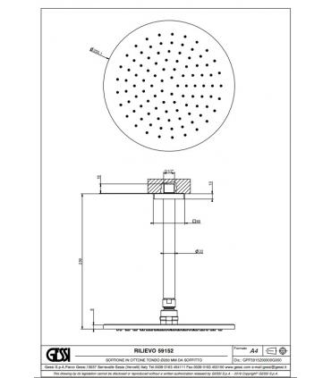 Soffione doccia da soffitto Gessi collezione Rilievo art. 59152