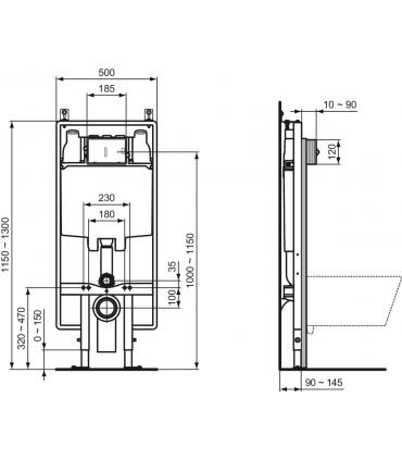 Cassetta wc sospeso 8 cm Ideal Standard Prosys R014367 per cartongesso