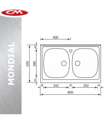 Lavello acciaio inox con 2 vasche, CM serie Mondial art.031032XCMSX monoforo