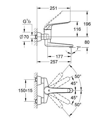 Wall mounted mixer Spout long for washbasin Grohe collection euroeco