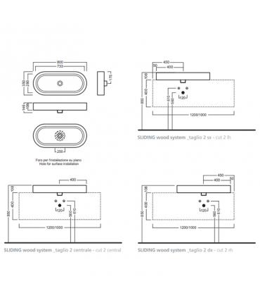 Lavabo d'appoggio 80x35 cm senza fori senza troppopieno serie Area art