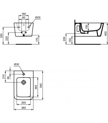 Vase dos au mur Ideal Standard Blend Cube Aquablade