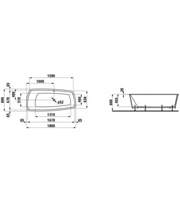 Asymmetrical built-in bathtub 2428 Laufen Palomba