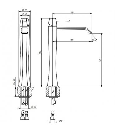 High mixer for washbasin, Bellosta Stresa chrome