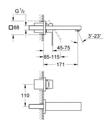 Wall mounted mixer for washbasin Grohe collection eurocube