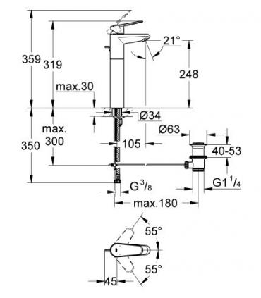 Mitigeur monotrou haut lavabo Grohe eurodisc cosmopolitan