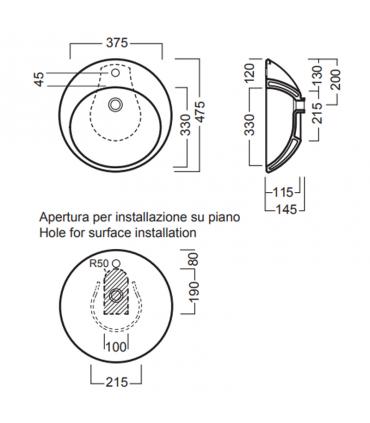 Lavabo 2:00 d'appoggio monoforo serie Happy Hour art.Y0M601