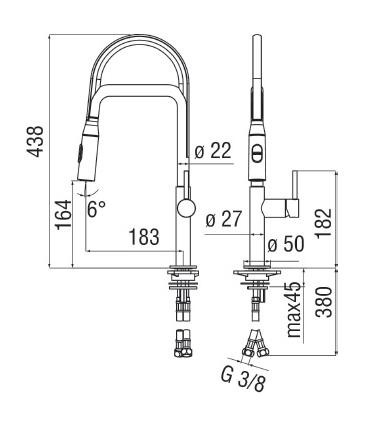 Swivel sink mixer with hand shower Nobili Acquerelli 93300