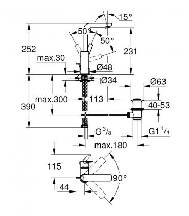 High washbasin mixer  Grohe linear New lateral handle