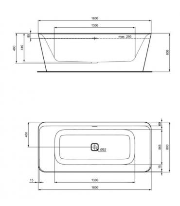 Freestanding bathtub, Ideal Standard Tonic 2 collection art.E3981, in white finish acrylic, size 180x80 cm. The tank is equipped