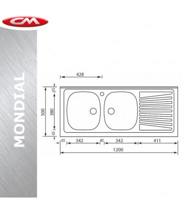 Lavello acciaio inox con 2 vasche, CM serie Mondial art.031032XCMSX monoforo