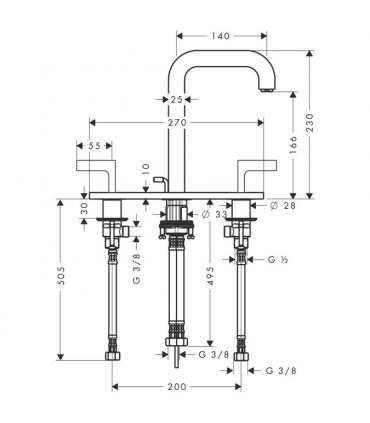 Hansgrohe Robinet traditionnel trois trous lavabo axor raIndance 39136.