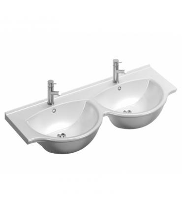 Lavabo top suspendeux double cuvette 125 cm monotrou en deux positions collection Sophie