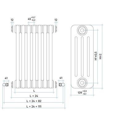 Radiatore Irsap Tesi int.ghisa 4 colonne bianco H 68,5 cm per sostituzione radiatori ghisa