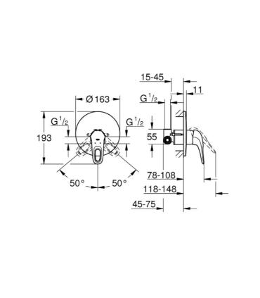 Miscelatore doccia incasso 1 uscita Grohe eurostyle new leva aperta