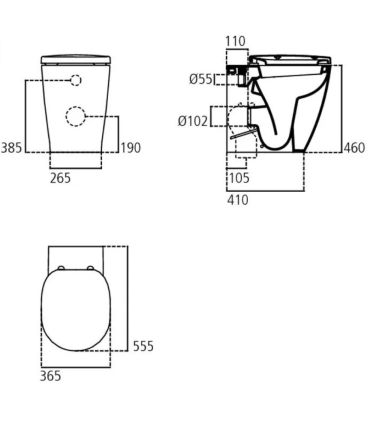 Wc a mur 6 cm plus haut, avec abattant Ideal Standard connect blanc