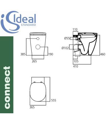 Wc a mur 6 cm plus haut, avec abattant Ideal Standard connect blanc