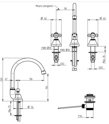 Bellosta Three-Hole Basin Mixer High Spout Romina Series 0305/4/C