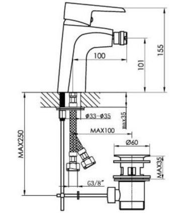 Bidet mixer with M'amo waste Brera series