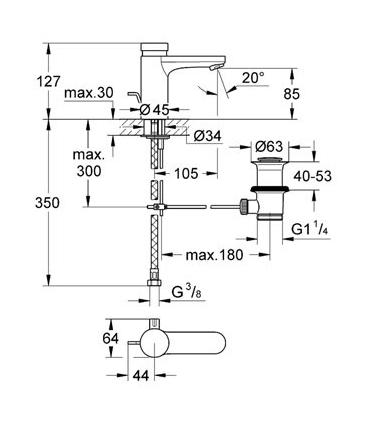 Robinet temporise pour lavabo Grohe serrure eau chaud