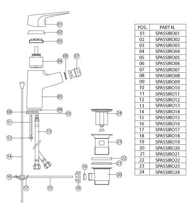 Bidet mixer with waste M'amo San Siro series