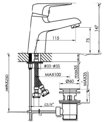 Washbasin mixer with waste M'amo San Siro series