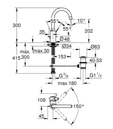 Grohe Eurosmart C miscelatore Lavabo "L" con scarico