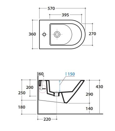 Ceramica Globo Forty3 Fos10 Suspended Bidet 57X36