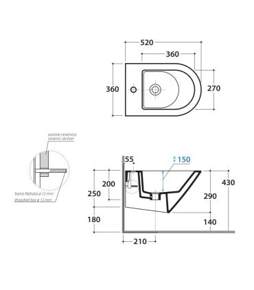 Ceramica Globo Forty3 Fos10 Bidet Suspendu 52X36