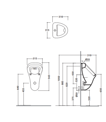 Ceramica Globo Milos Va089 Urinoir suspendu 31,5X31