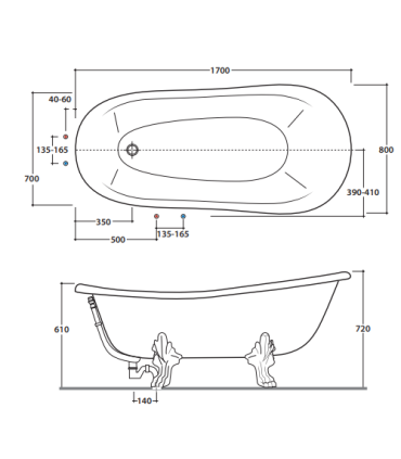 Ceramica Globo Paestum Pa100 Bathtub 170X80 White